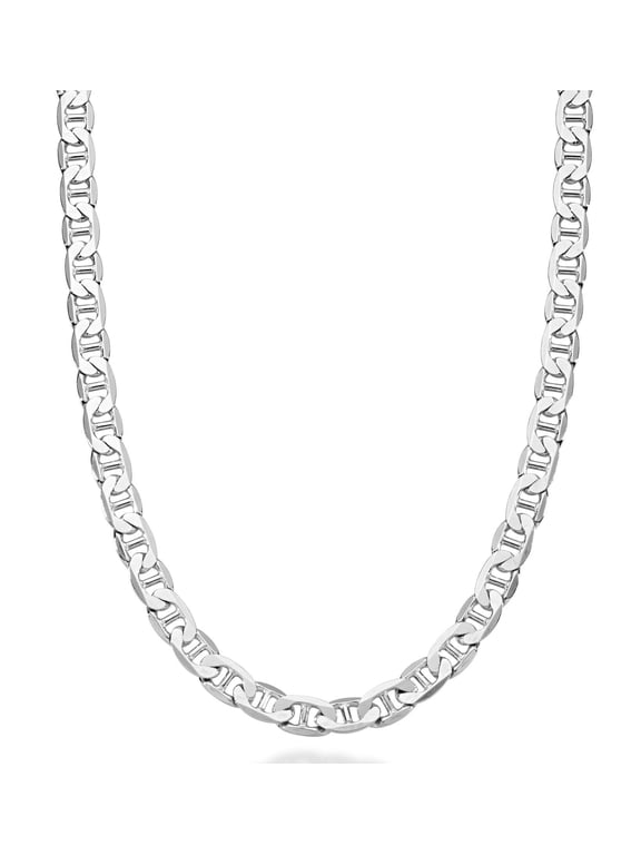 Solid 925 Sterling Silver Italian 6mm Diamond-Cut Solid Flat Mariner Link Chain Necklace for Women Men, Made in Italy (Length 18 Inches (Small))