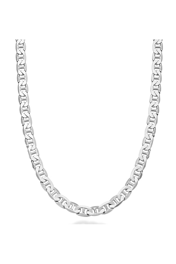 Solid 925 Sterling Silver Italian 6mm Diamond-Cut Solid Flat Mariner Link Chain Necklace for Women Men, Made in Italy (Length 20 Inches)