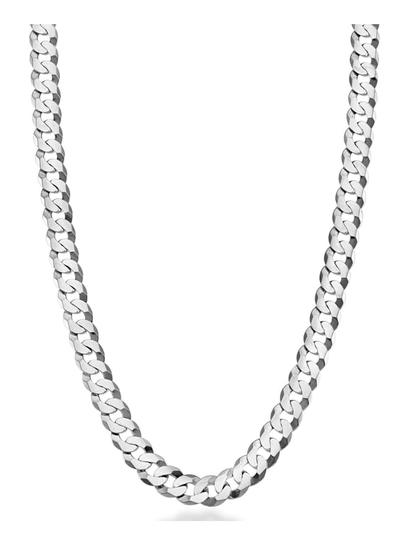 Solid 925 Sterling Silver Italian 7mm Diamond Cut Cuban Link Curb Chain Necklace for Men Women (Length 22 Inches)