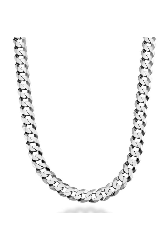 Solid 925 Sterling Silver Italian 9mm Solid Diamond-Cut Cuban Link Curb Chain Necklace For Men, Made in Italy (Length 20 Inches (X-Short))