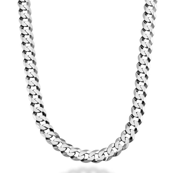 Miabella Solid 925 Sterling Silver Italian 9mm Solid Diamond-Cut Cuban Link Curb Chain Necklace For Men, Made in Italy (Length 20 Inches (X-Short))