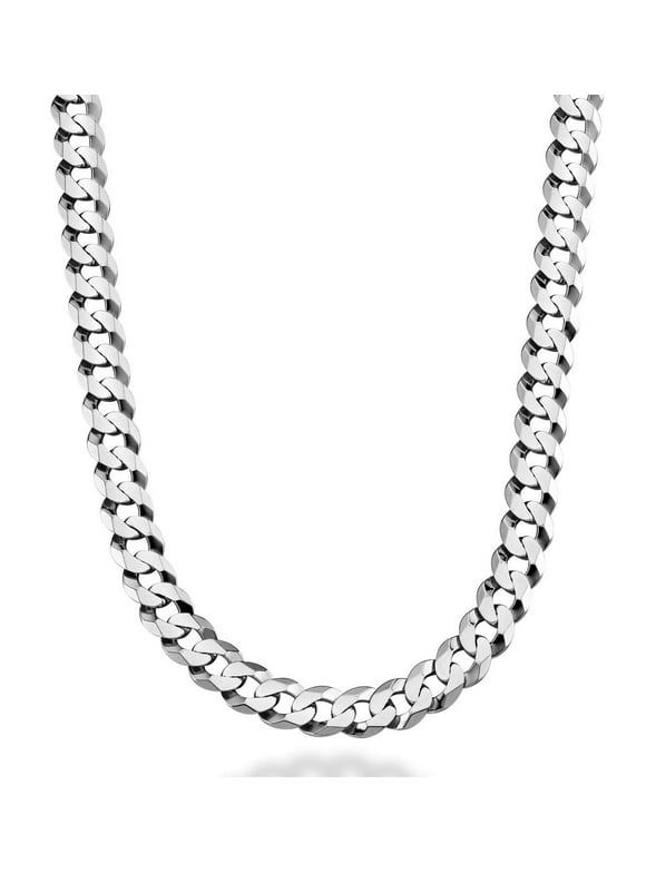 Solid 925 Sterling Silver Italian 9mm Solid Diamond-Cut Cuban Link Curb Chain Necklace For Men, Made in Italy (Length 22 Inches (Short))