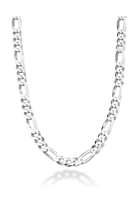 Solid 925 Sterling Silver Italian 9mm Solid Diamond-Cut Figaro Link Chain Necklace For Men, Made in Italy (Length 22 Inches)