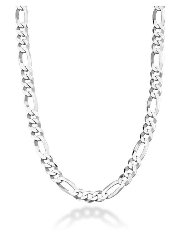 Solid 925 Sterling Silver Italian 9mm Solid Diamond-Cut Figaro Link Chain Necklace For Men, Made in Italy (Length 24 Inches (men's average length))