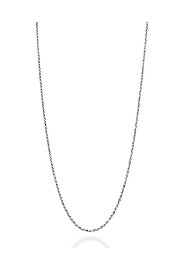 Solid Rhodium Plated 925 Sterling Silver Italian 1.5mm Diamond-Cut Braided Rope Chain Necklace for Men Women, Made in Italy (Length 18 Inches (Short))