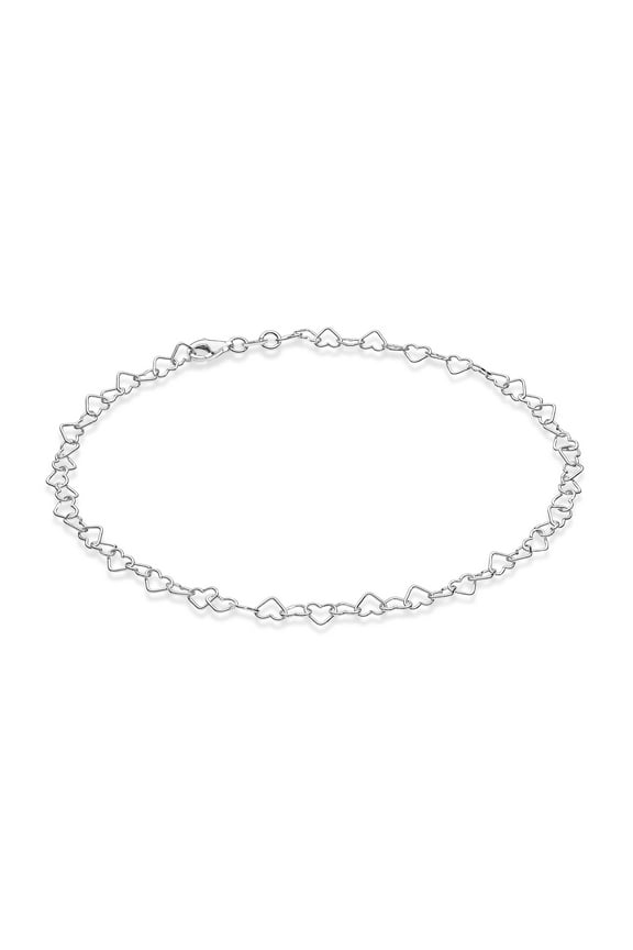 Sterling Silver Italian Rolo Heart Link Chain Anklet Ankle Bracelet for Women, Made in Italy (Length 9 Inches (X-Small))