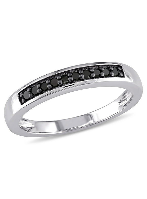 Miabella Women's 1/10 Carat T.W. Black Diamond Sterling Silver Semi-Eternity Anniversary Ring