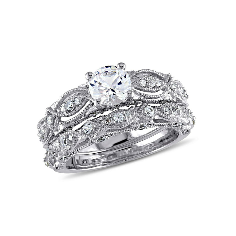 Miabella Women's 1-3/4 CT Created Sapphire & Diamond 10kt White Gold  Wedding & Engagement Ring Set