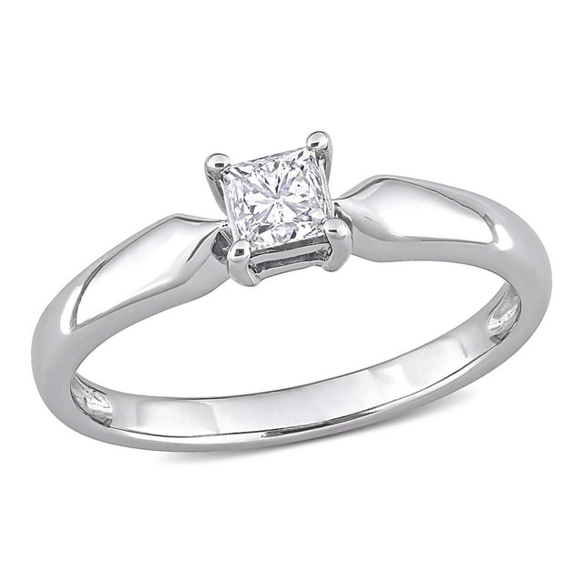 Miabella Women's 1/3 Carat T.W. Princess-Cut Diamond 10kt White Gold Solitaire Engagement Ring