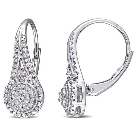 Miabella Women's 1/4 Carat T.W. Diamond Sterling Silver Double Halo Leverback Earrings