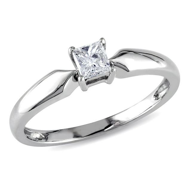 Miabella Women's 1/4 Carat T.W. Princess-Cut Diamond 10kt White Gold Solitaire Engagement Ring