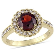 Miabella Women's 1-5/8 Carat T.G.W. Garnet and 1/8 Carat T.W. Diamond Yellow Gold Flash Plated Sterling Silver Halo Vintage Ring