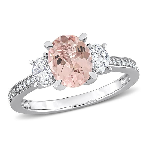 Miabella Women's 1 5/8 Carat T.G.W. Oval-Cut Morganite 5/8 Carat T.W. Diamond White Gold Three Stone Engagement Ring