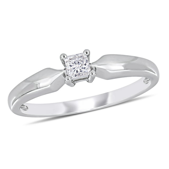 Miabella Women's 1/5 Carat T.W. Princess-Cut Diamond 10kt White Gold Solitaire Engagement Ring