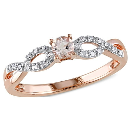 Miabella Women's 1/6 Carat T.G.W. Morganite and 1/10 Carat T.W. Diamond Rose Gold Flash Plated Sterling Silver Crossover Promise Ring