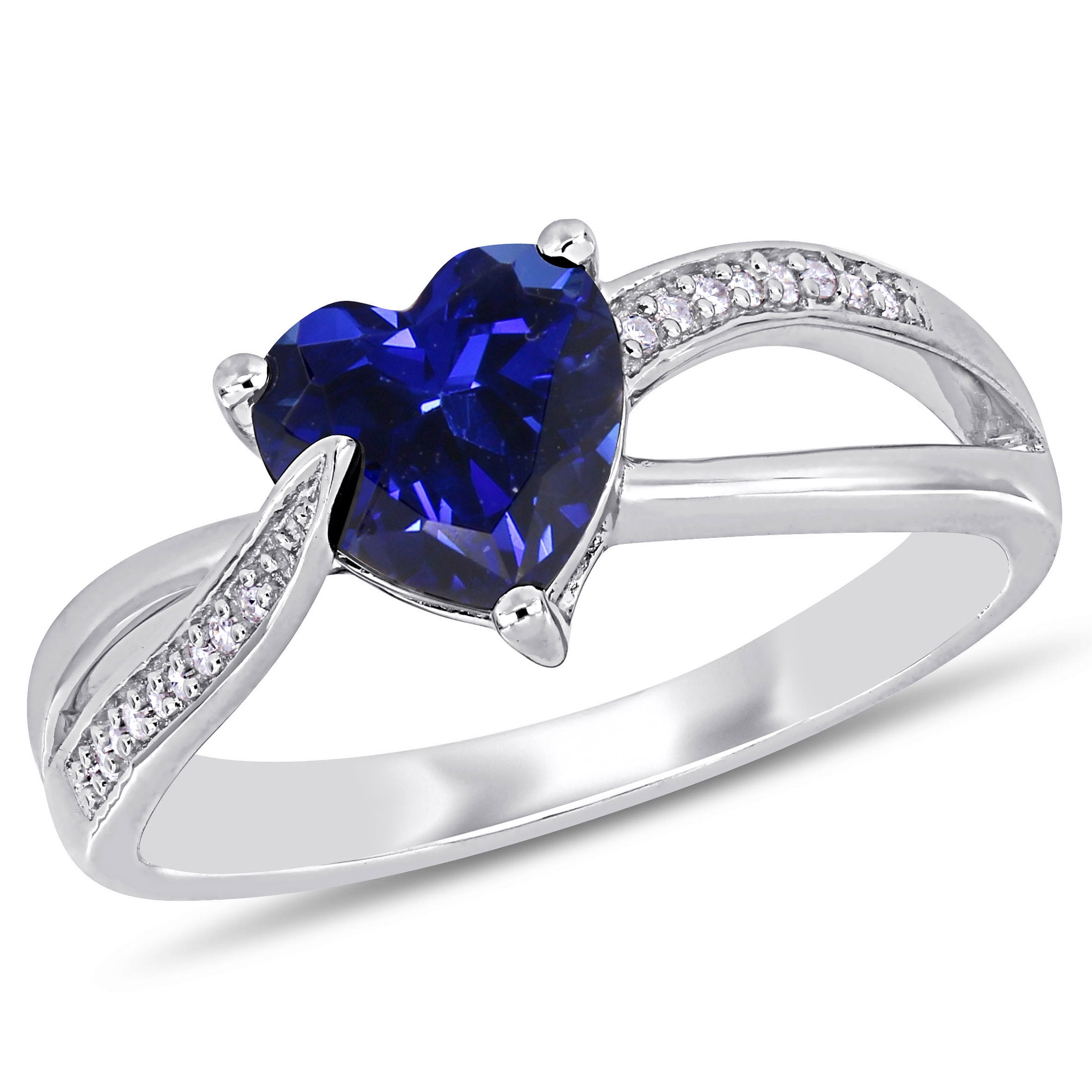 Miabella Women's 1-7/8 Carat T.G.W. Heart-Shape Created Blue Sapphire ...