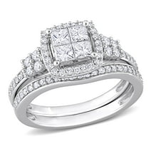 Miabella Women's 1 CT T.W. Princess & Round Diamond 10kt White Gold Bridal Ring Set