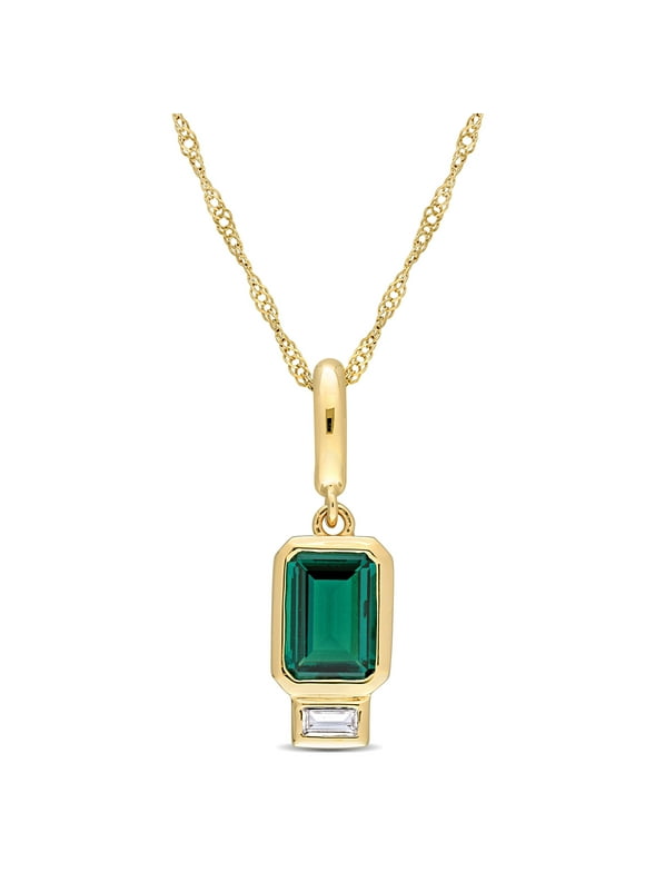 Miabella Women's 1 Carat T.G.W. Octagon-Cut Created Emerald and Created White Sapphire 14kt Yellow Gold Charm Pendant with Chain