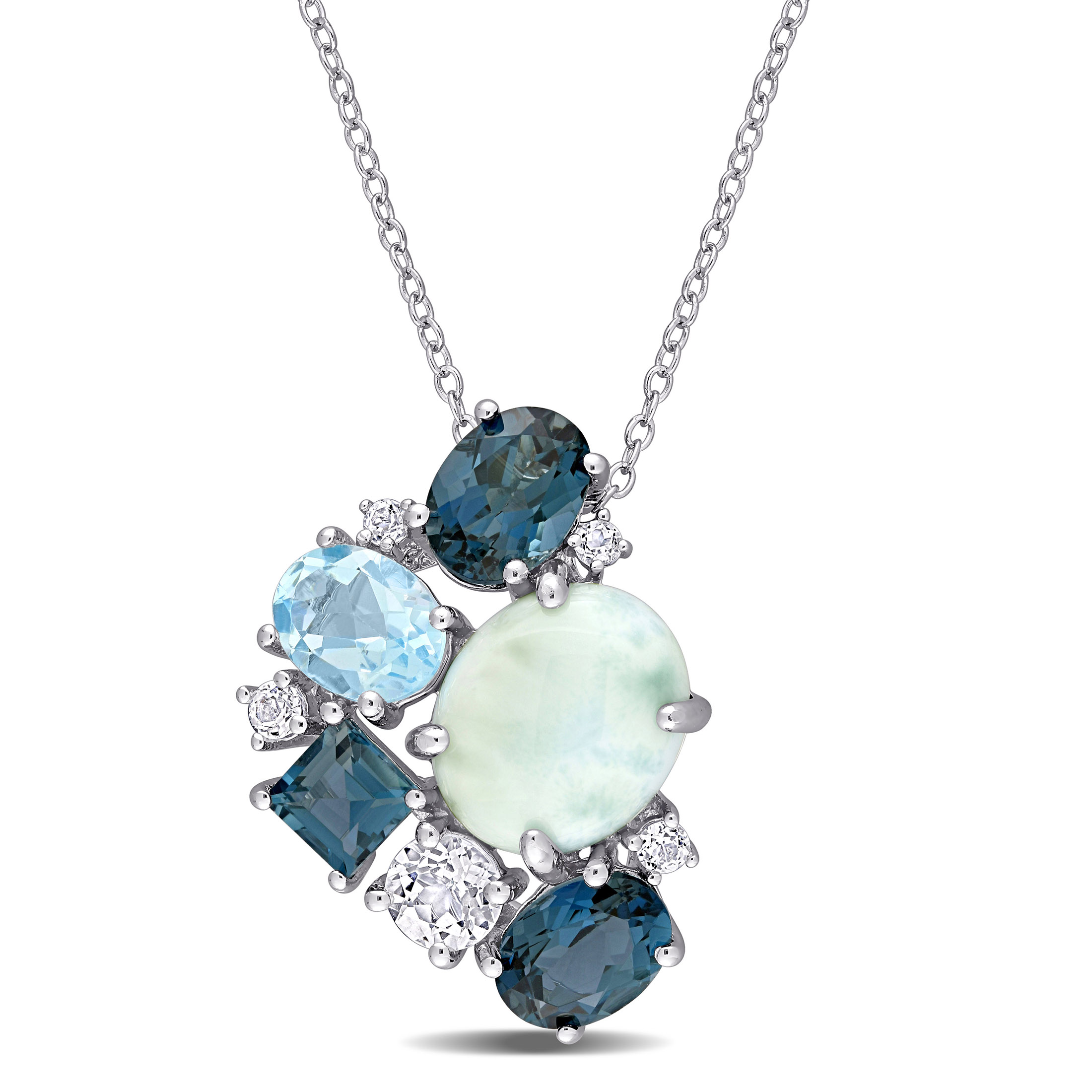 33 Chalcedony and Blue Topaz Necklace - Silver Papillon