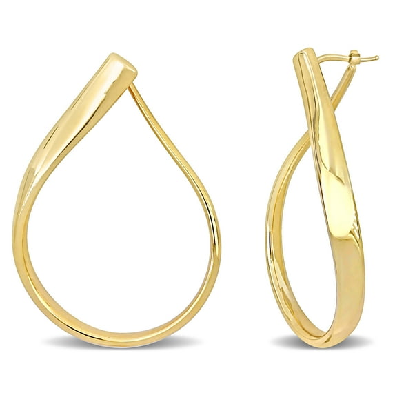 Miabella Women's 14kt Yellow Gold Twisted Teardrop Hoop Earrings