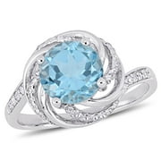 Miabella Women's 2-1/2 Carat T.G.W. Sky Blue Topaz White Topaz and Diamond Accent Sterling Silver Swirl Halo Ring