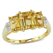 Miabella Women's 2-1/3 Carat T.G.W. Emerald-Cut Citrine and Diamond Accent 10kt Yellow Gold 3-Stone Engagement Ring