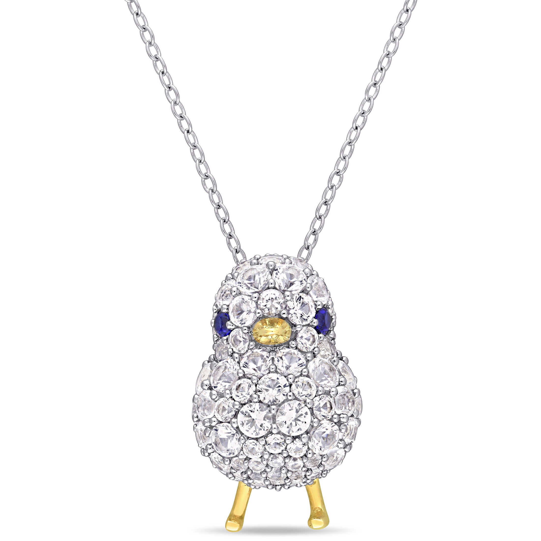 Miabella Women's 3 Carat T.G.W. Created Blue Sapphire & Created Yellow  Sapphire Yellow Gold Flash Plated Sterling Silver Bird Pendant With Chain 