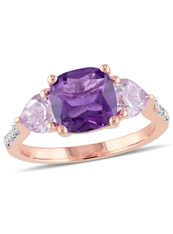 Miabella Women's 2-5/8 Carat T.G.W. Cushion & Heart-Cut African-Amethyst Rose de France and Diamond Accent Rose Gold Flash Plated Sterling Silver 3-Stone Cocktail Ring