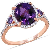 Miabella Women's 2-5/8 Carat T.G.W. Oval-Cut and Trilliant-Cut African Amethyst and 1/4 Carat T.W. Round-Cut Diamond 14kt Rose Gold Halo Ring