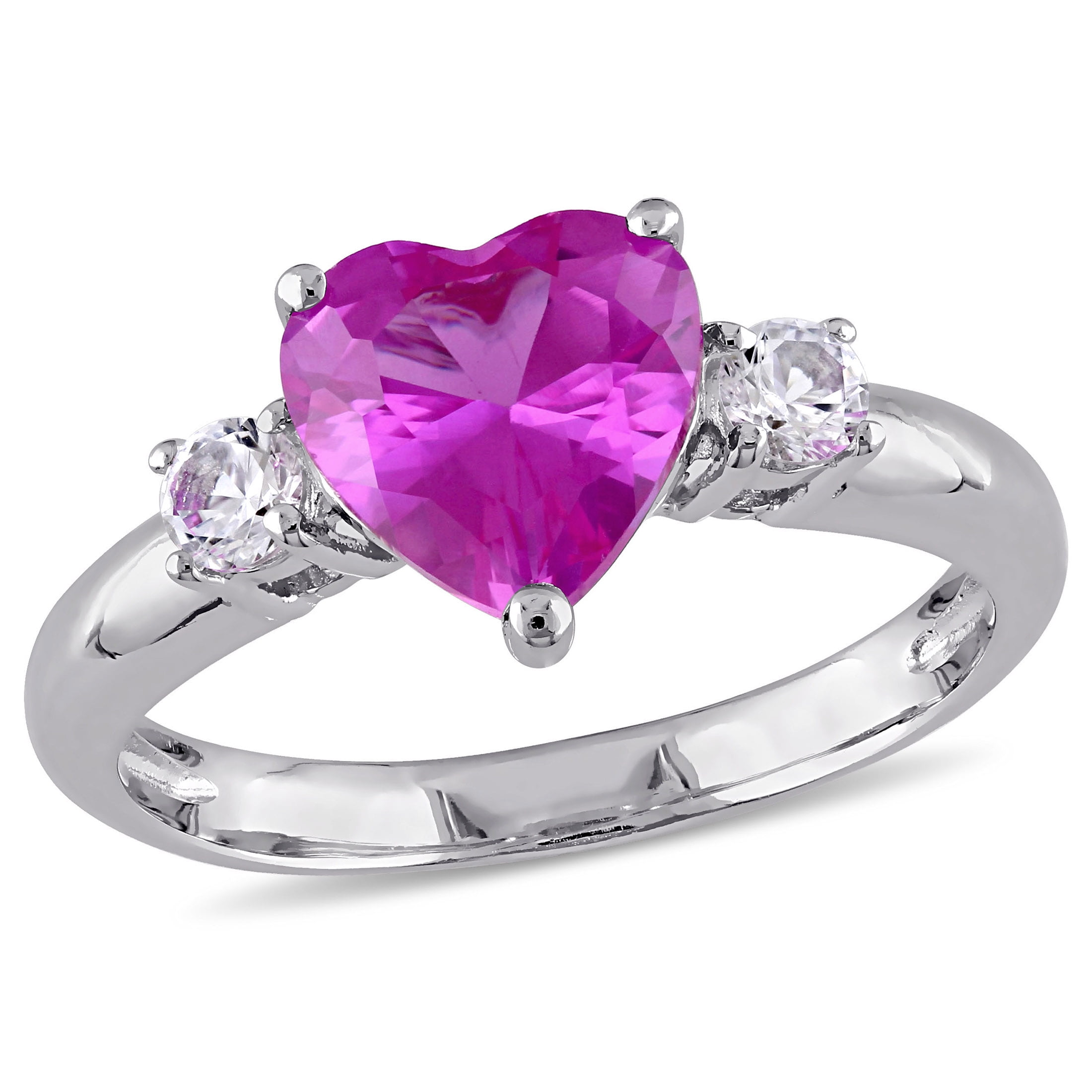 9ct White Gold Heart Shape Diamond & Pink Sapphire Ring | Miltons Diamonds