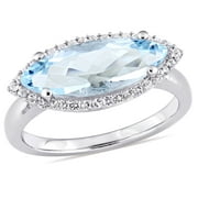 Miabella Women's 2-7/8 Carat T.G.W. Marquise-Cut Sky Blue Topaz and Round-Cut White Topaz Sterling Silver Halo Ring