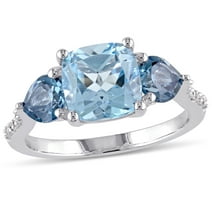 Miabella Women's 3-1/2 Carat T.G.W. Cushion and Heart-Cut Sky & London Blue Topaz and Diamond Accent Sterling Silver 3-Stone Ring