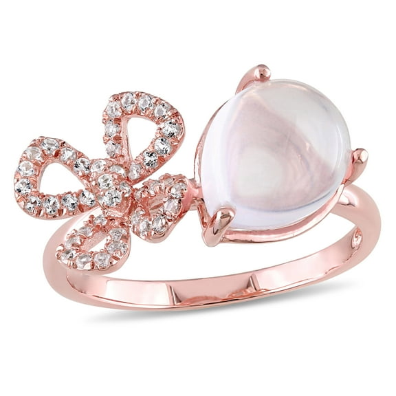 Everly Women's Rose Quartz and Topaz Gold Plated Ring