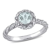 Miabella Women's 3/4 Carat Aquamarine and 1/4 Carat Diamond 14kt White Gold Halo Engagement Ring