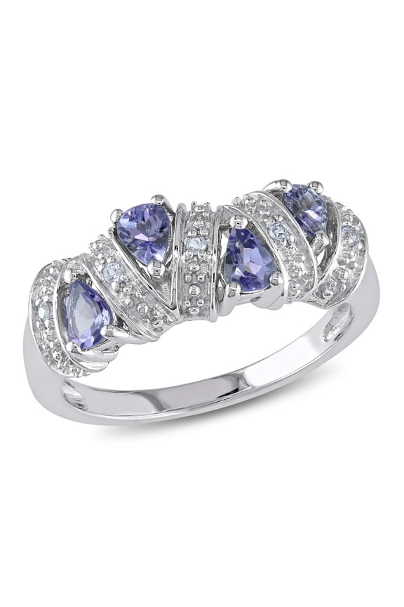 Women's 3/5 Carat T.G.W. Pear-Shaped and Round-Cut Tanzanite Sterling Silver Crisscross Ring