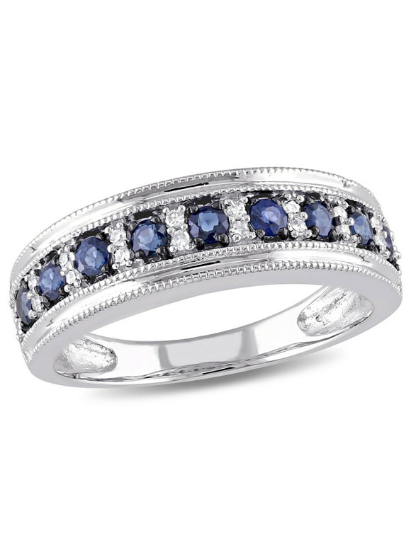 Miabella Women's 3/8 CT. Sapphire and 1/10 Carat T.W. Diamond 10kt White Gold Anniversary Ring