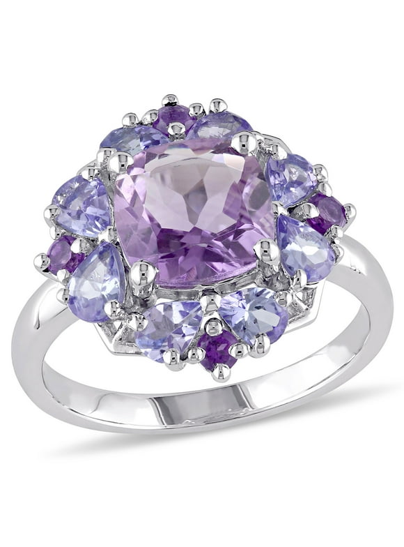 Miabella Women's 3 Carat T.G.W. Amethyst and Tanzanite Sterling Silver Cluster Cocktail Ring