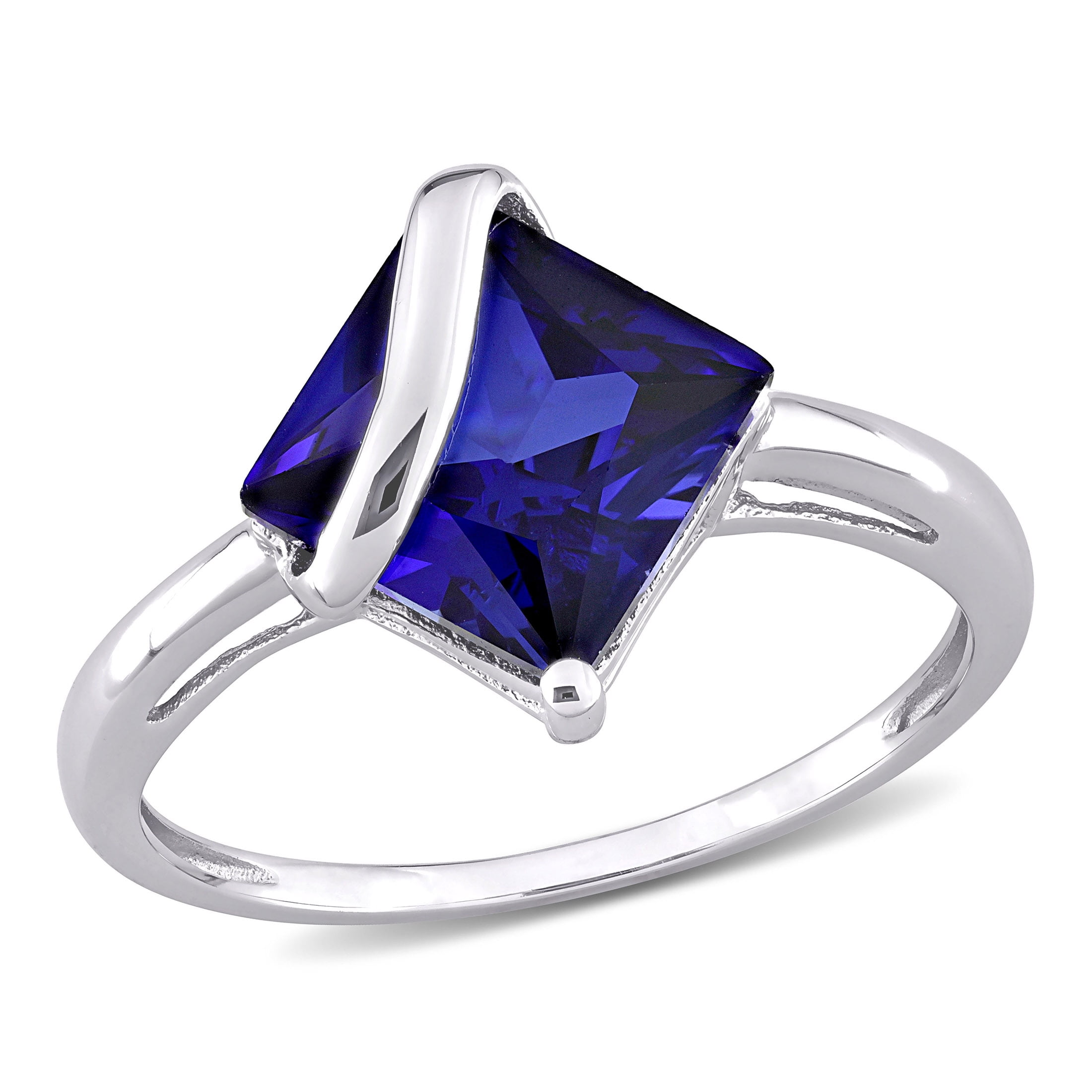 Blue Sapphire Princess Cut Engagement Ring 3 Stone - Rare Earth Jewelry