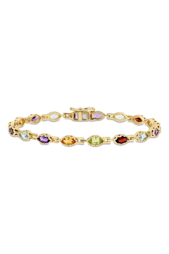 Women's Garnet Topaz Amethyst Citrine Peridot Yellow Gold Plated Tennis Bracelet