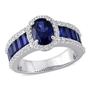 Miabella Women's 4-3/4 Carat Created Blue Created White Sapphire Sterling Silver Halo Ring
