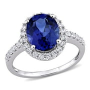 Miabella Women's 4-3/4 Carat Oval-Cut Created Blue White Sapphire 10kt White Gold Halo Ring