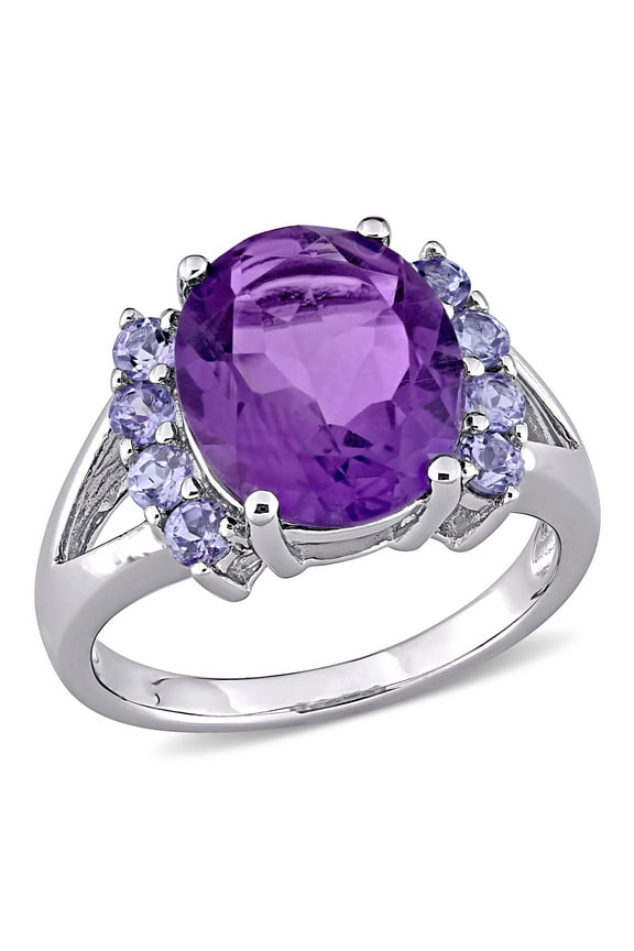 Women's 4-3/5 Carat T.G.W. Oval-Cut Amethyst and Tanzanite Sterling Silver Split Shank Ring