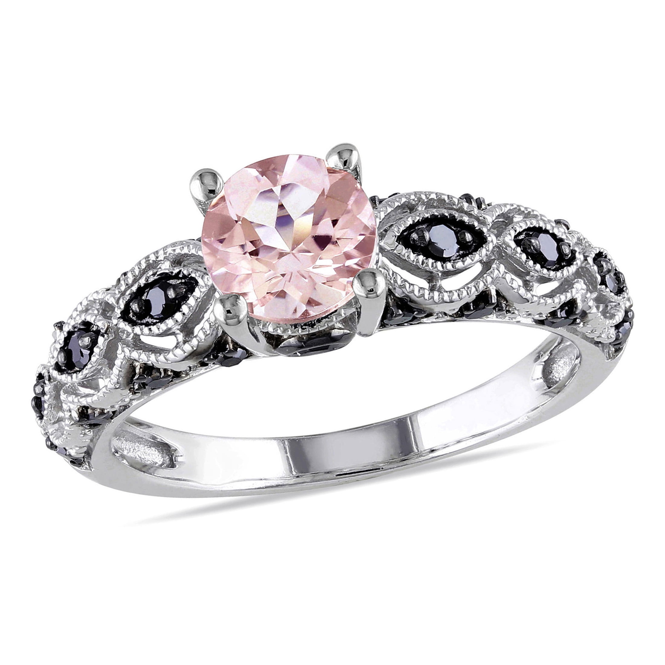 Miabella Women's 4/5 CT Morganite 1/4 CT Black Diamond 10kt White Gold  Infinity Engagement Ring