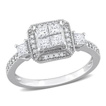 Miabella Women's 5/8 Carat T.W. Princess-Cut Diamond 10kt White Gold Halo Engagement Ring