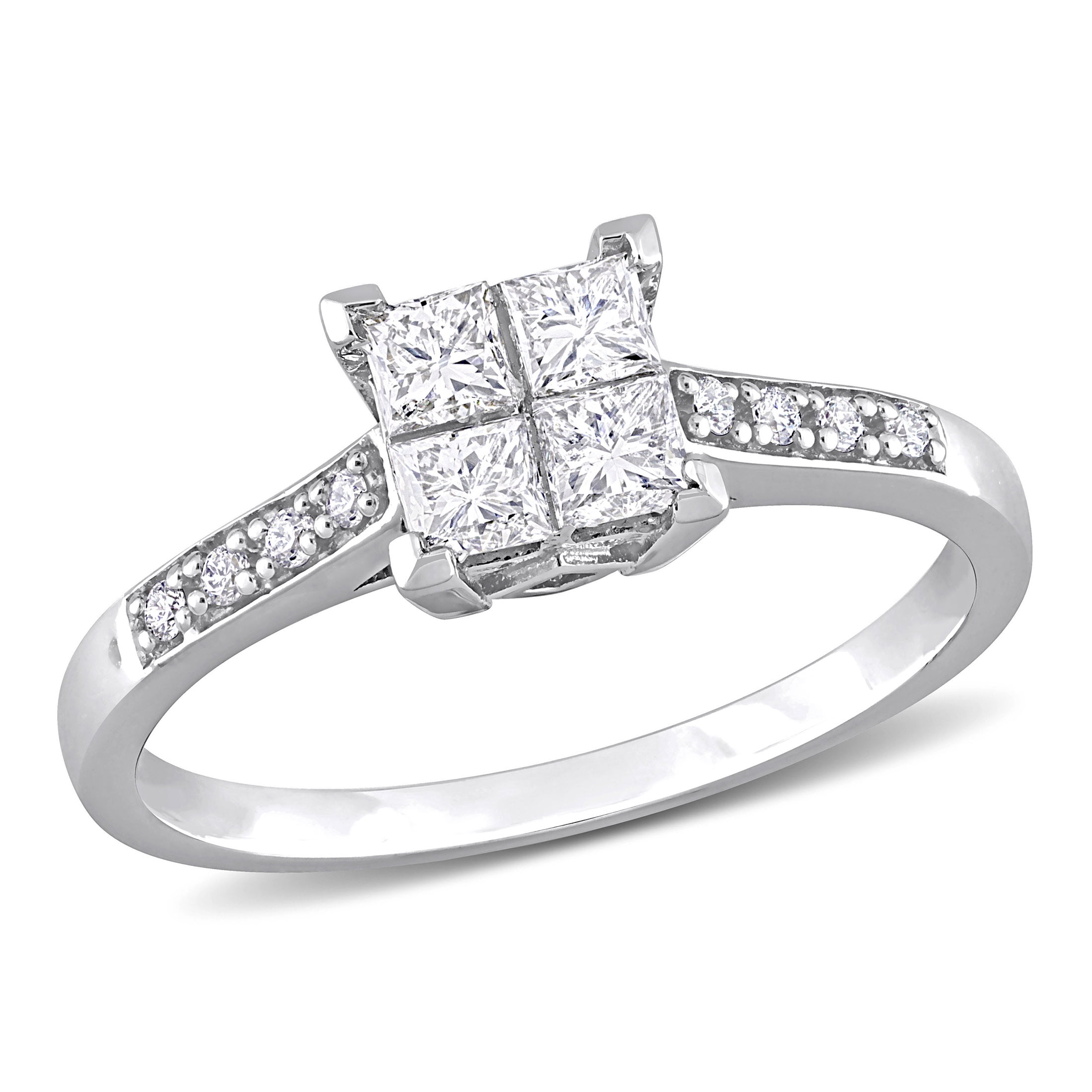 14k White Gold Quad Halo Diamond Ring