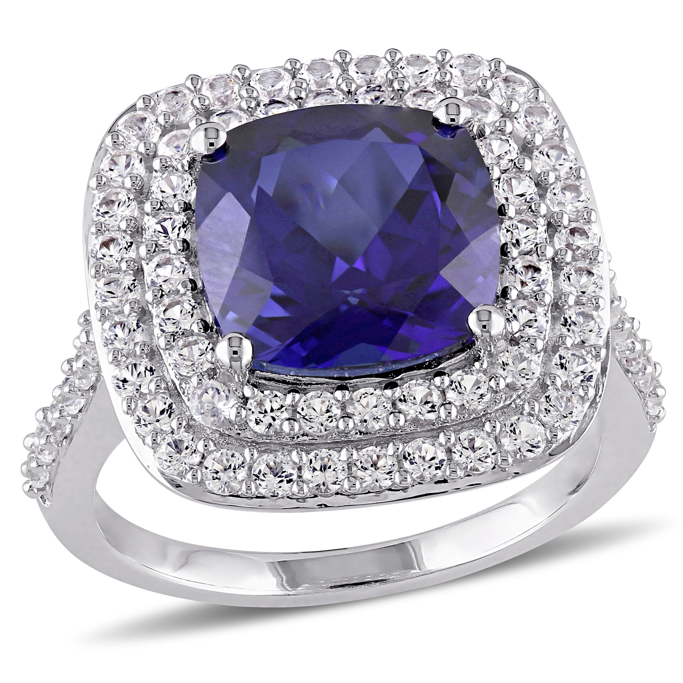 Round cut white sapphire sterling deals silver double halo engagement rings