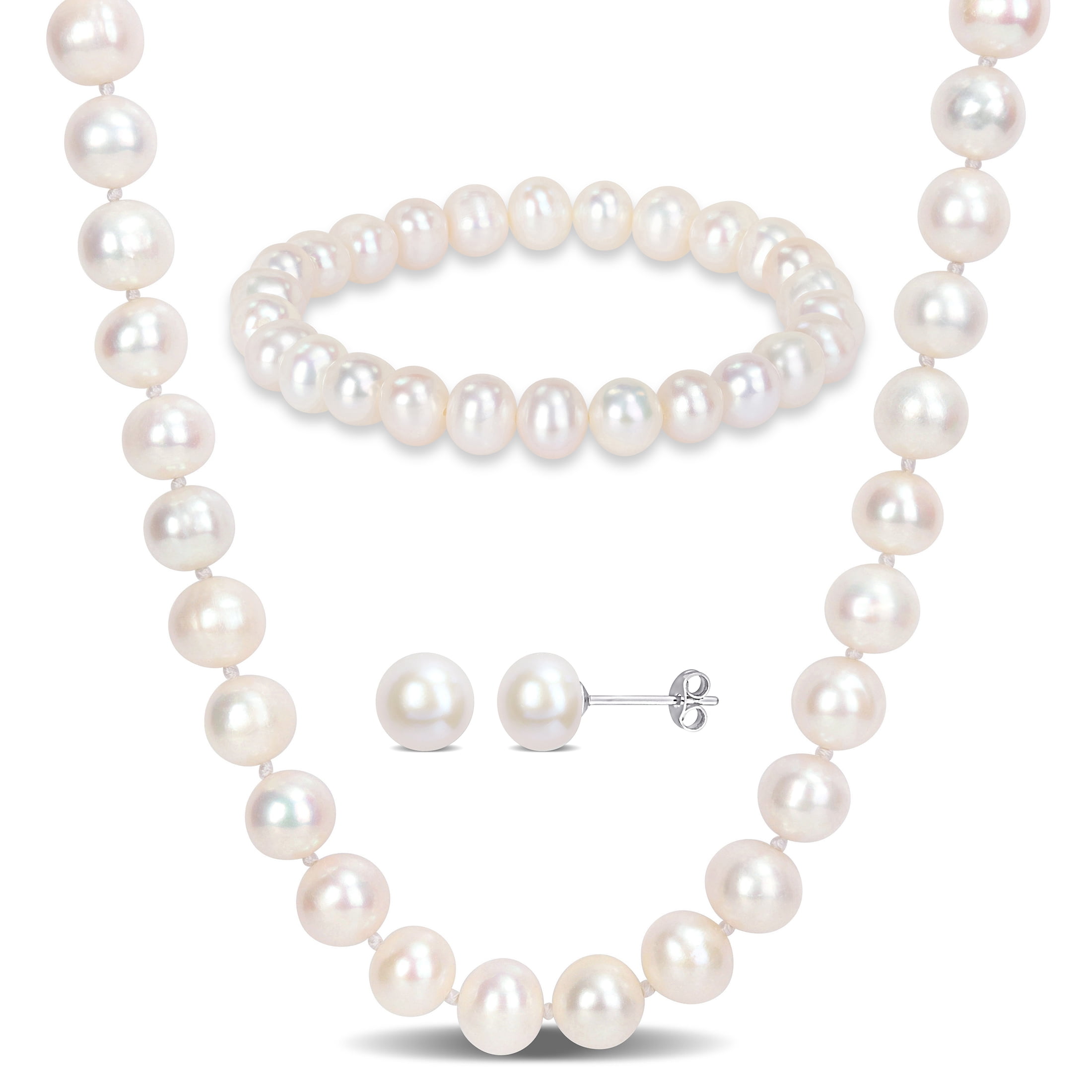 Miabella Women's 6.5-7mm Cultured Freshwater Pink Pearl Sterling Silver  Pearl String Necklace