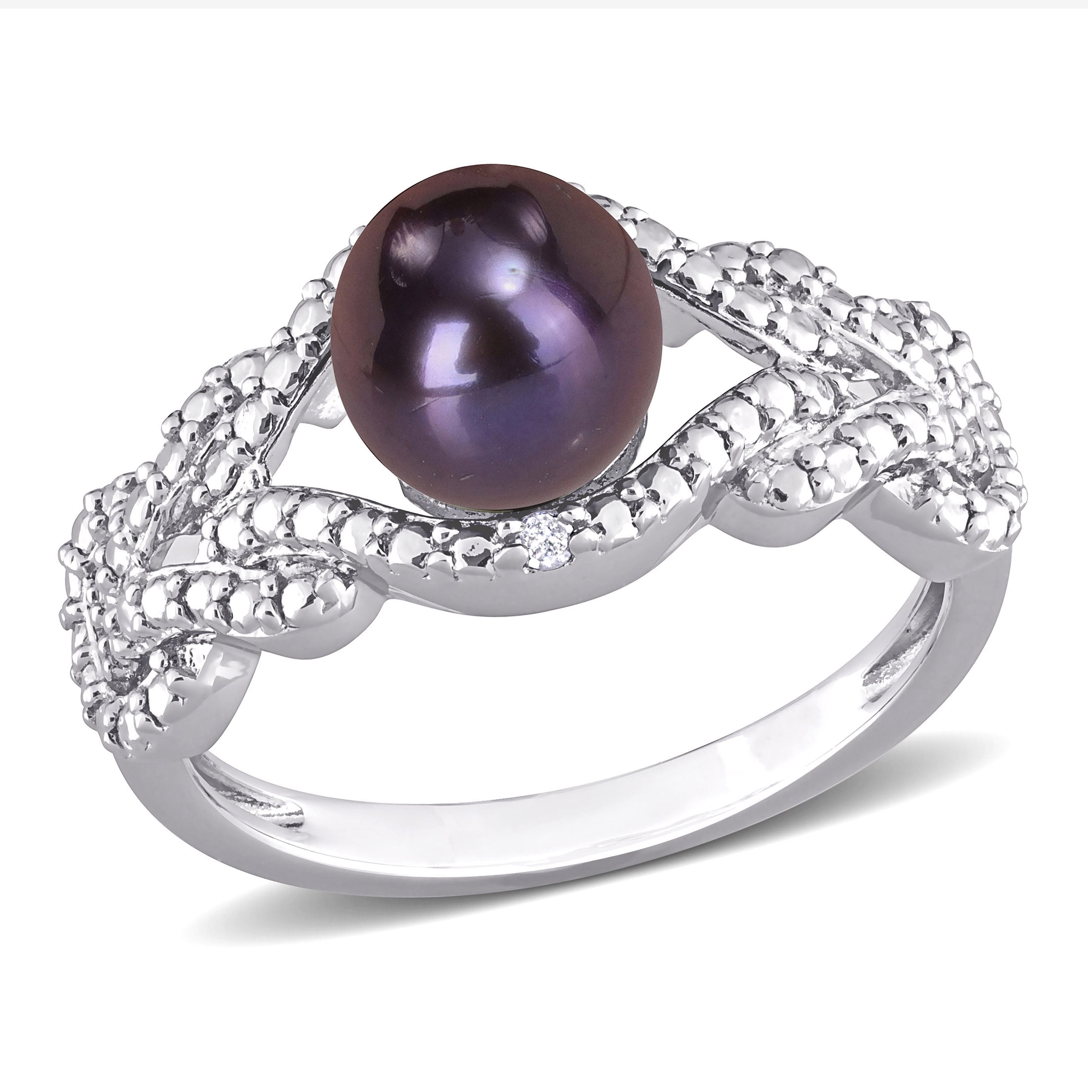 Zales 9.0 - 9.5mm Cultured Freshwater Pearl and 1/6 CT. T.w. Diamond Bypass  Ring in 10K White Gold | CoolSprings Galleria