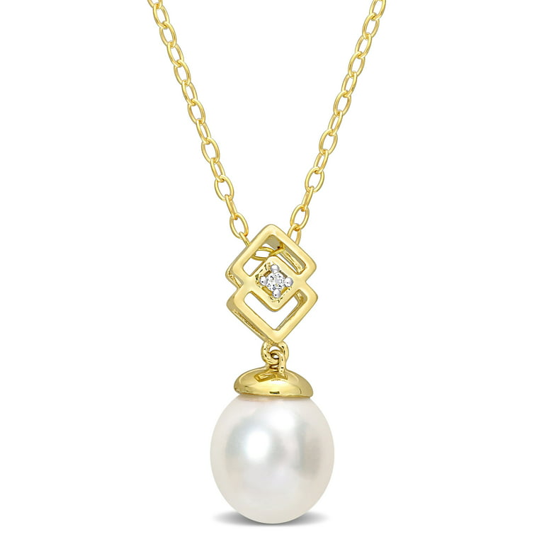 Double Pearl and White Topaz Pendant, Sterling Silver