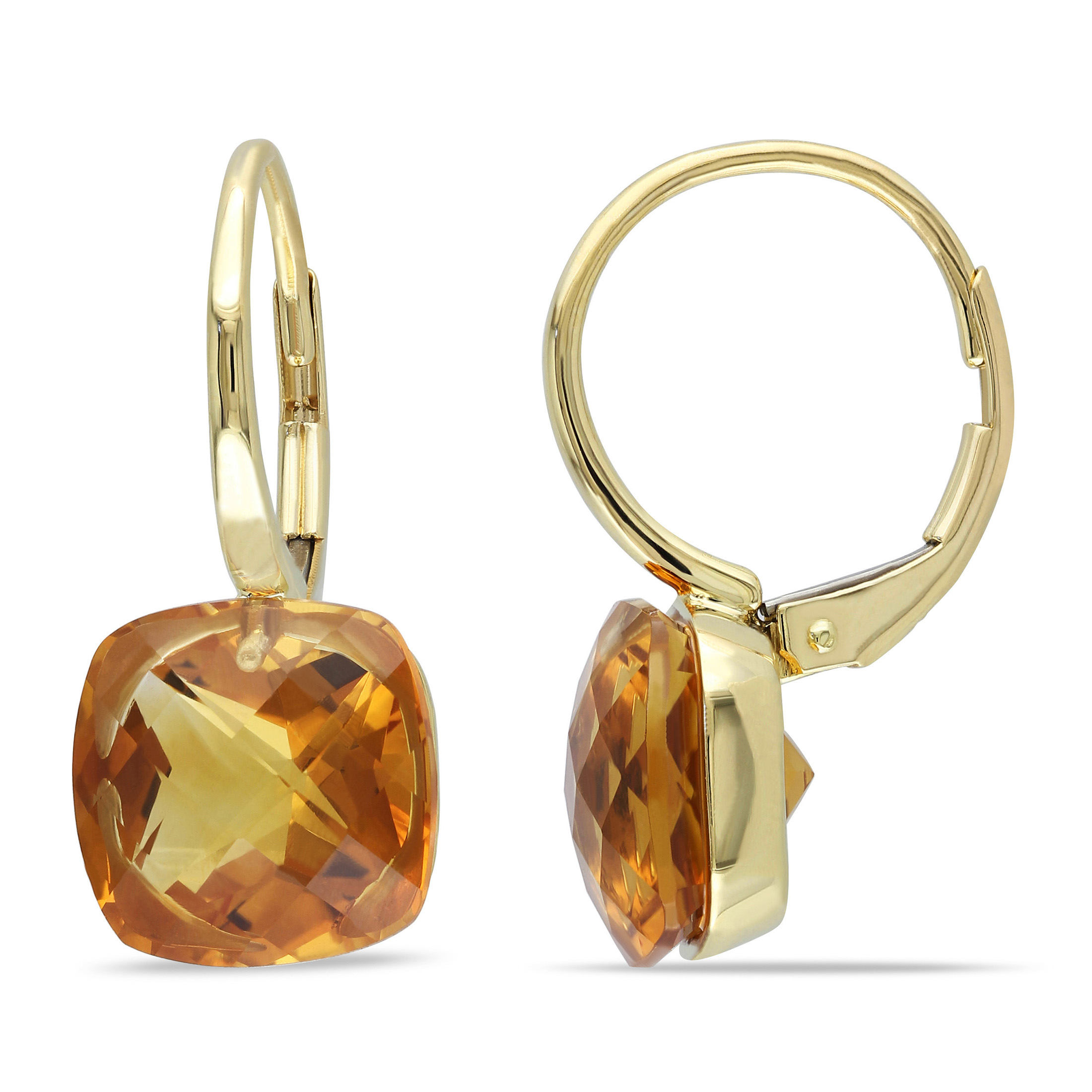 Miabella Women's 8 Carat T.G.W. Cushion-Cut Checkerboard Madeira Citrine 14kt Yellow Gold Leverback Earrings - image 1 of 6